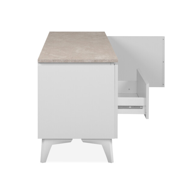 CaliCosy Tv-meubel met 2 deuren, 1 lade en 1 open vak, decor travertin en wit, 150 cm 3202266 large