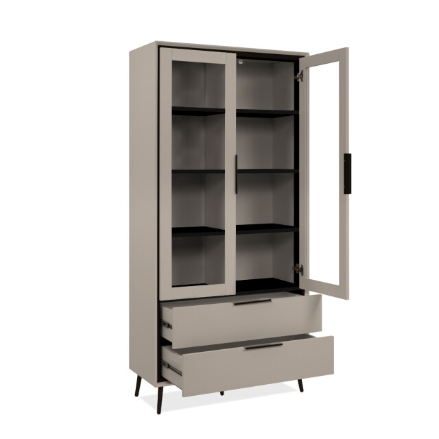 CaliCosy Hoog dressoir met 2 glazen deuren, 2 lades en 6 legplanken binnenin, 90 cm 3202270 large