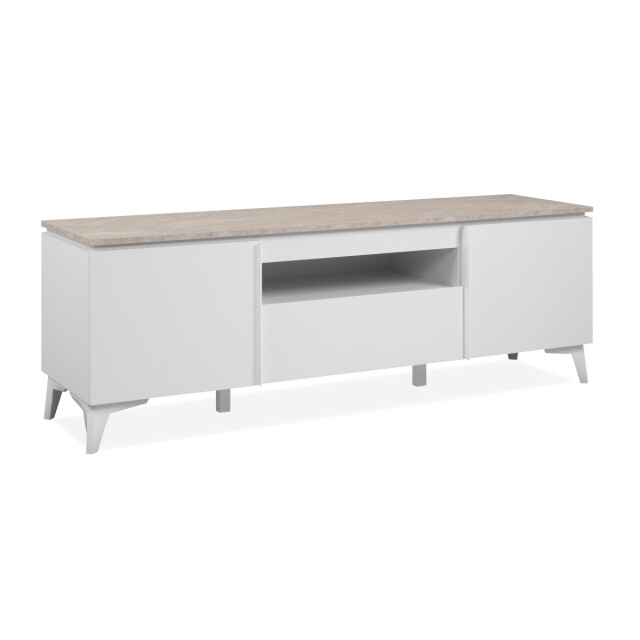 CaliCosy Tv-meubel met 2 deuren, 1 lade en 1 open vak, decor travertin en wit, 150 cm 3202266 large