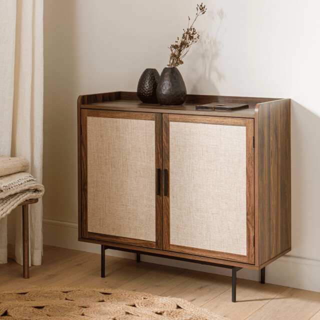 CaliCosy Dressoir met 2 deuren in notenhoutdecor met stoffen fronten l80 cm jetson 3196187 large