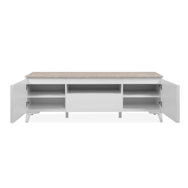 CaliCosy Tv-meubel met 2 deuren, 1 lade en 1 open vak, decor travertin en wit, 150 cm 3202266 large