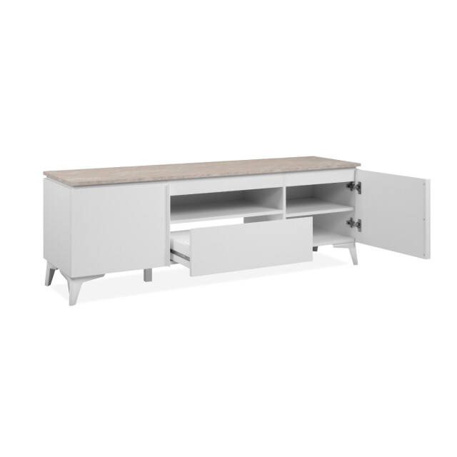 CaliCosy Tv-meubel met 2 deuren, 1 lade en 1 open vak, decor travertin en wit, 150 cm 3202266 large