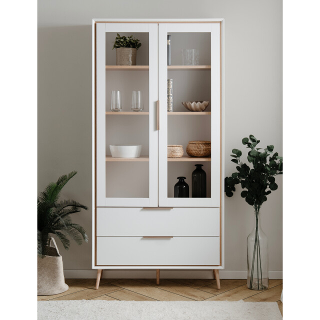 CaliCosy Hoog dressoir met 2 glazen deuren, 2 lades en 6 legplanken binnenin, 90 cm 3202269 large