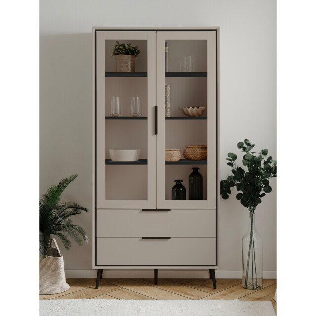 CaliCosy Hoog dressoir met 2 glazen deuren, 2 lades en 6 legplanken binnenin, 90 cm 3202270 large
