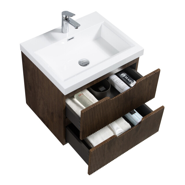 Badplaats Badkamermeubel set thermis 60cm rose wood badmeubel met wastafel 3202081 large