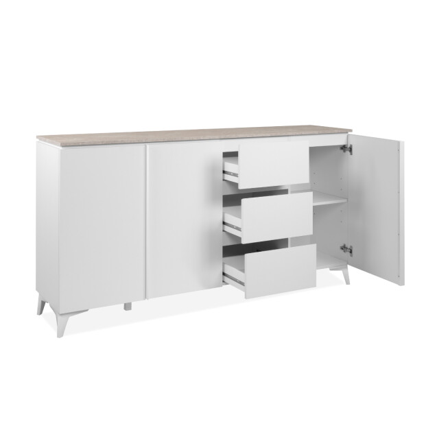 CaliCosy Dressoir met 3 deuren en 3 lades, decor travertin en wit, 177 cm bertrix 3202264 large