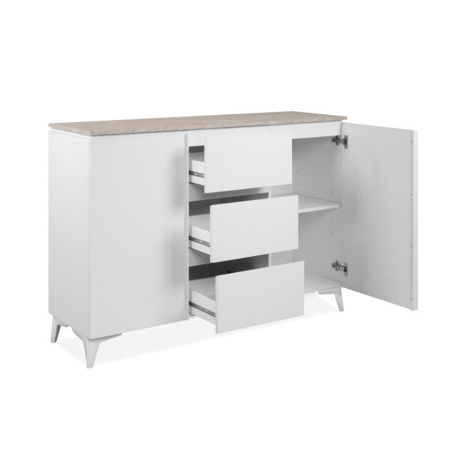 CaliCosy Commode met 2 deuren en 3 lades, decor travertin en wit, 133 cm bertrix 3202263 large