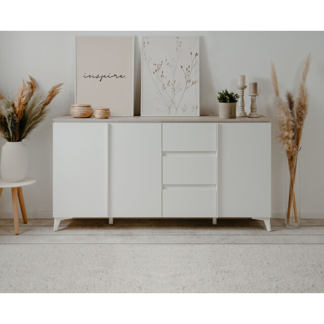 CaliCosy Dressoir met 3 deuren en 3 lades, decor travertin en wit, 177 cm bertrix 3202264 large