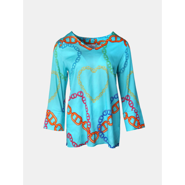 Mucho Gusto ® blouse maledives turquoise ketting hart print MUCHO GUSTO® Blouse Maledives Turquoise Ketting Hart Print large