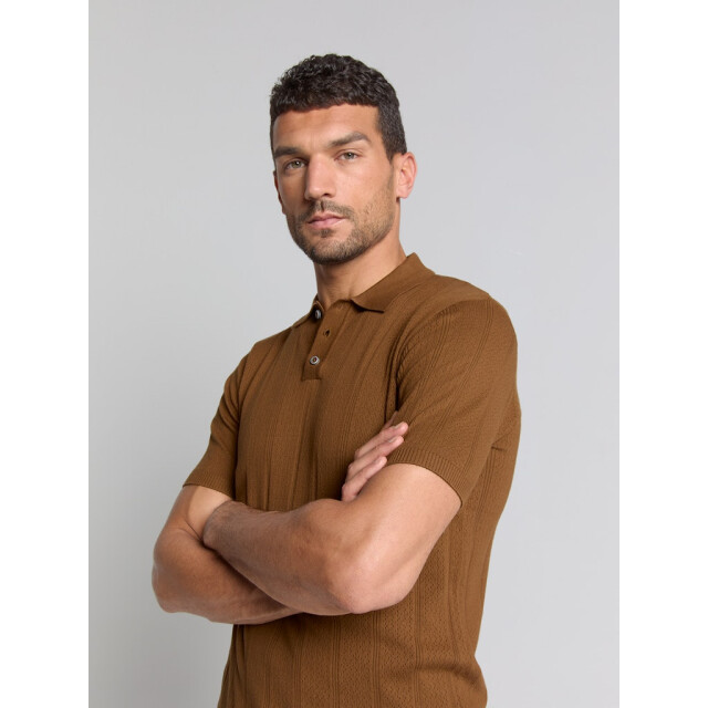 No Excess Pullover short sleeve polo button solid jacquard camel 5369.76.0050 large