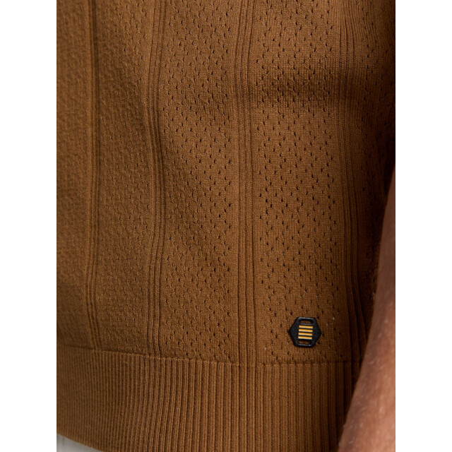 No Excess Pullover short sleeve polo button solid jacquard camel 5369.76.0050 large