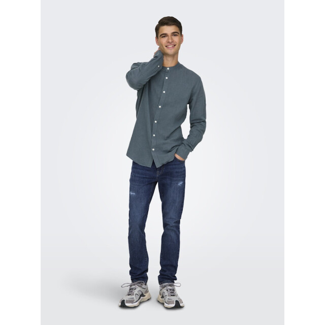 Only & Sons Onscaiden life ls solid linen mao n petrol 5319.36.0002 large
