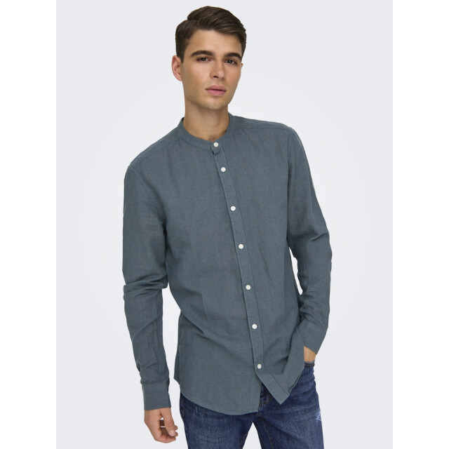 Only & Sons Onscaiden life ls solid linen mao n petrol 5319.36.0002 large