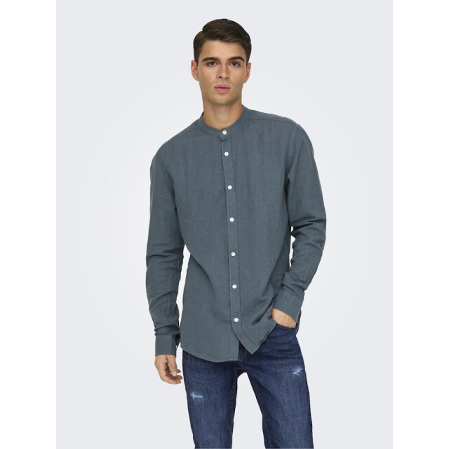 Only & Sons Onscaiden life ls solid linen mao n petrol 5319.36.0002 large