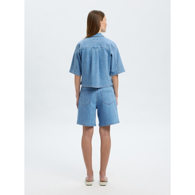 Selected Femme slfanya 2/4 short denim shirt 16097728 light blue denim 06613.210.0007 large