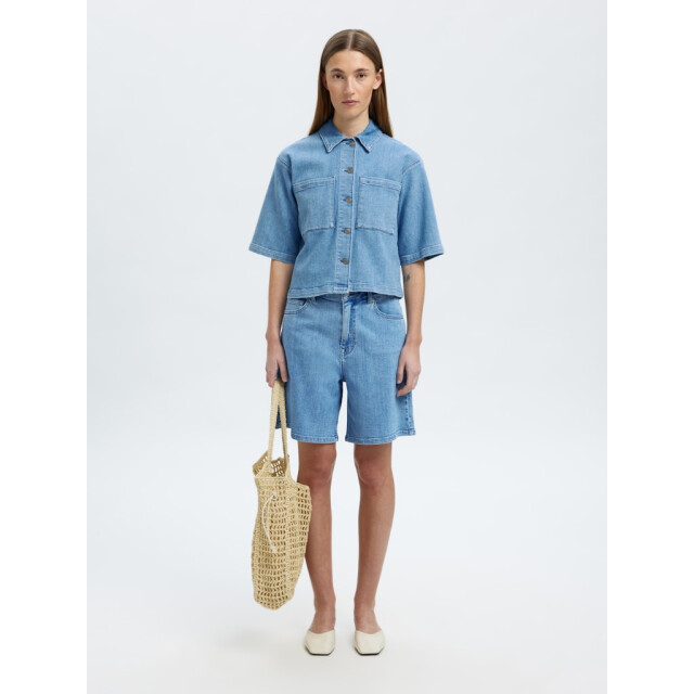 Selected Femme slfanya 2/4 short denim shirt 16097728 light blue denim 06613.210.0007 large