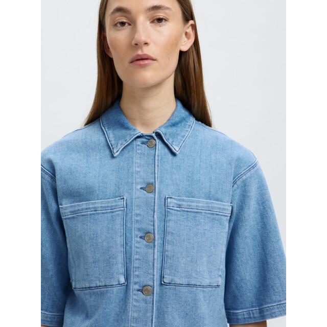 Selected Femme slfanya 2/4 short denim shirt 16097728 light blue denim 06613.210.0007 large