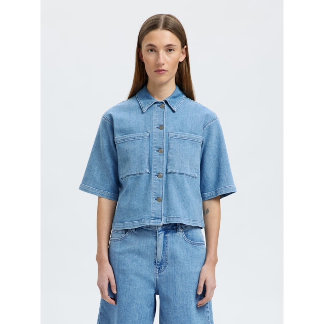 Selected Femme slfanya 2/4 short denim shirt 16097728 light blue denim 06613.210.0007 large