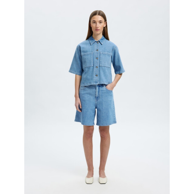 Selected Femme slfanya 2/4 short denim shirt 16097728 light blue denim 06613.210.0007 large