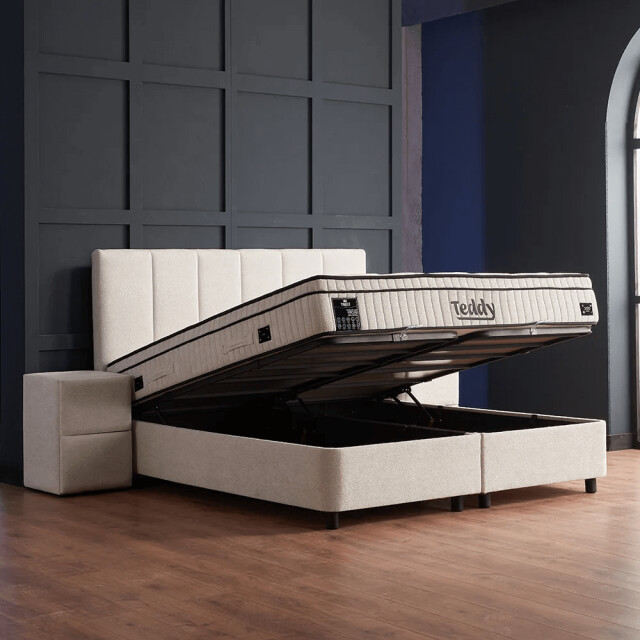 Beddenscout24 Boxspring bed met opbergruimte 140x200 cm - teddy inclusief 28 cm matras 3199557 large