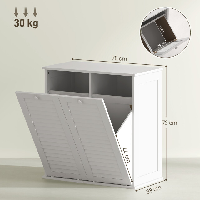4goodz Homcom waskast met 2 kiepbakken voor wasgoed, 2 lamellendeuren, 70 x 38 x 73 cm, 3205294 large