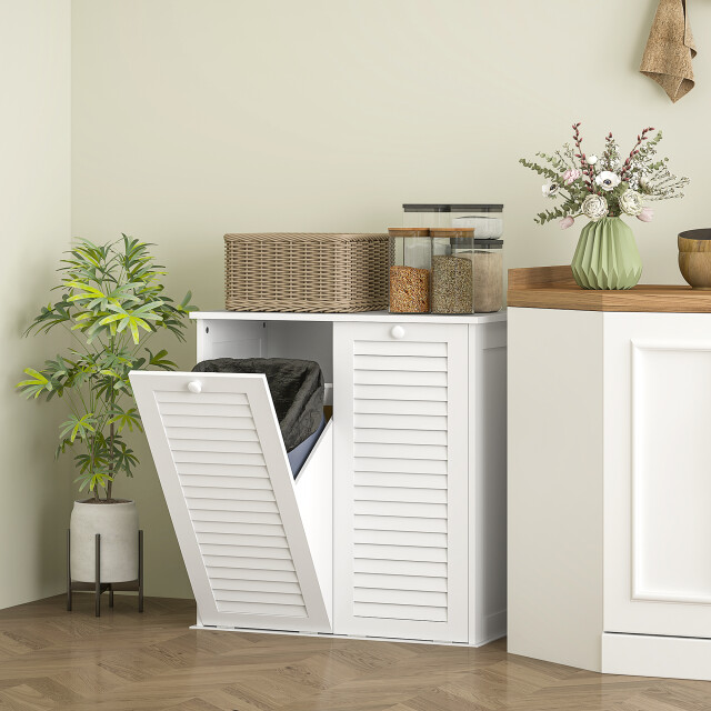 4goodz Homcom waskast met 2 kiepbakken voor wasgoed, 2 lamellendeuren, 70 x 38 x 73 cm, 3205294 large