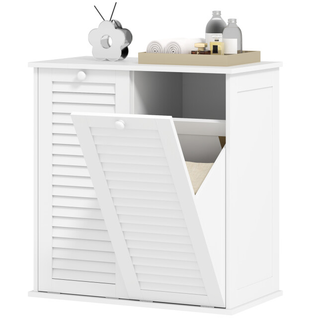 4goodz Homcom waskast met 2 kiepbakken voor wasgoed, 2 lamellendeuren, 70 x 38 x 73 cm, 3205294 large