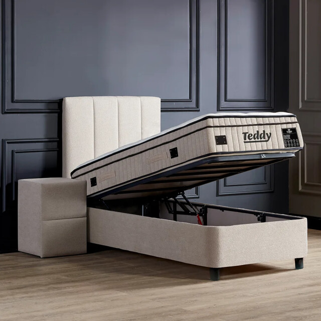 Beddenscout24 Boxspring bed met opbergruimte 90x200 cm wit teddy inclusief 28 cm matras 3199541 large