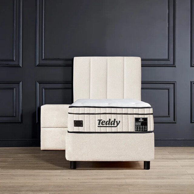 Beddenscout24 Boxspring bed met opbergruimte 90x200 cm wit teddy inclusief 28 cm matras 3199541 large