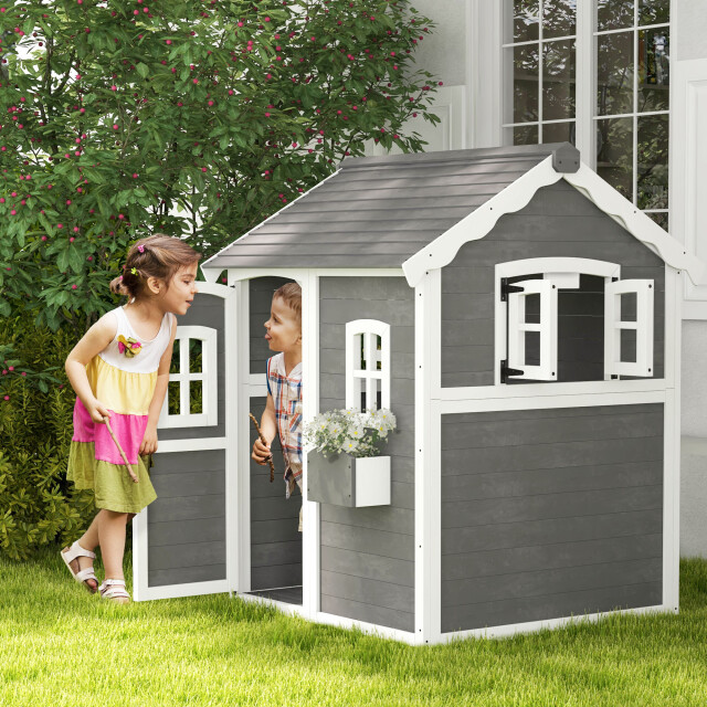 4goodz Outsunny speelhuis hout voor kinderen met ramen en plantenbak - 3205558 large