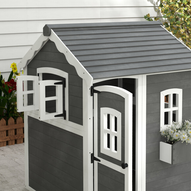 4goodz Outsunny speelhuis hout voor kinderen met ramen en plantenbak - 3205558 large