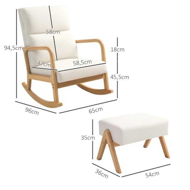 4goodz Homcom schommelstoel met voetenbank zachte bekleding wit 3205561 large