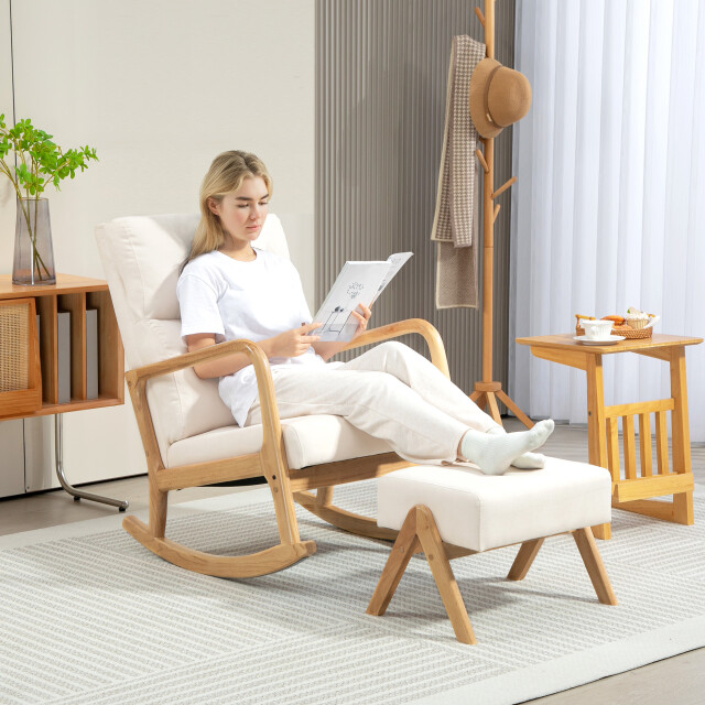 4goodz Homcom schommelstoel met voetenbank zachte bekleding wit 3205561 large