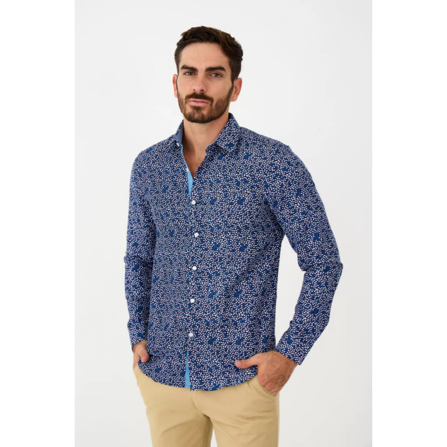 Yves Enzo heren italiaans overhemd strijkvrij print YE-5045-BL-1 large
