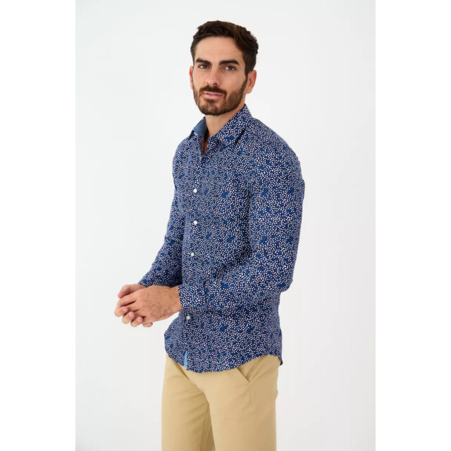 Yves Enzo heren italiaans overhemd strijkvrij print YE-5045-BL-1 large