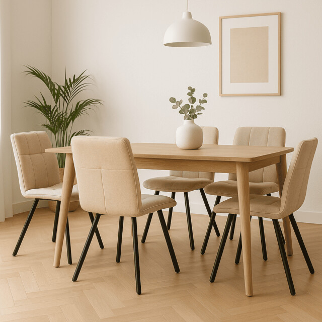 CaliCosy Set van 4 stoelen in stof met zwarte metalen poten l47 cm mery 3078753 large