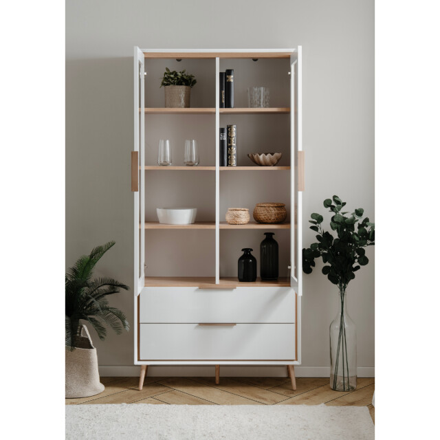 CaliCosy Hoog dressoir met 2 glazen deuren, 2 lades en 6 legplanken binnenin, 90 cm 3202269 large