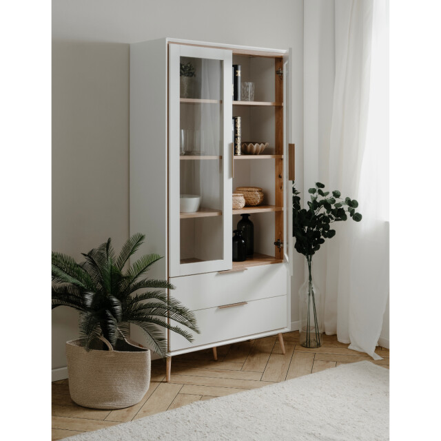 CaliCosy Hoog dressoir met 2 glazen deuren, 2 lades en 6 legplanken binnenin, 90 cm 3202269 large