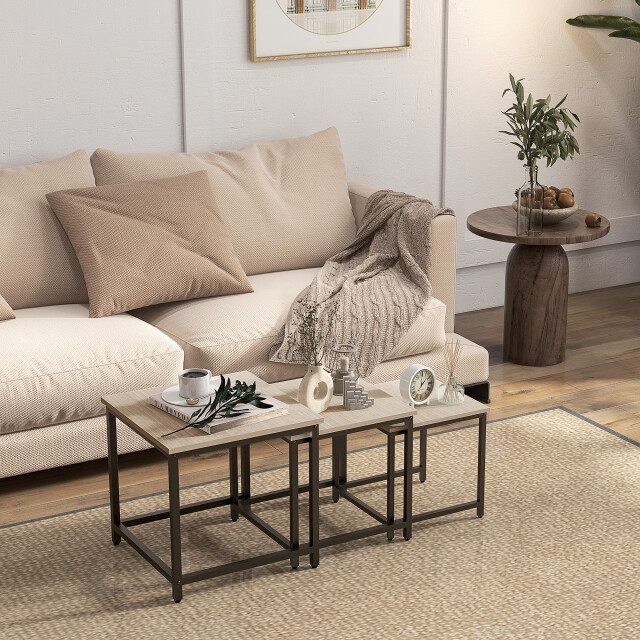 4goodz Homcom set van 3 bijzettafels, industrieel ontwerp, zwart stalen frame, 3205810 large