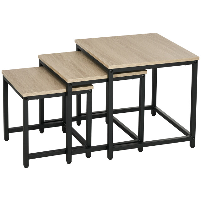 4goodz Homcom set van 3 bijzettafels, industrieel ontwerp, zwart stalen frame, 3205810 large