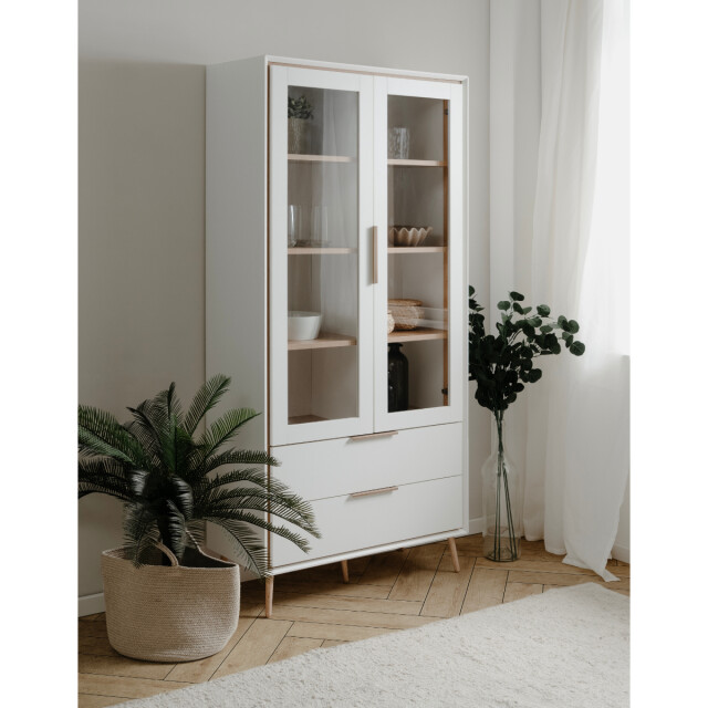 CaliCosy Hoog dressoir met 2 glazen deuren, 2 lades en 6 legplanken binnenin, 90 cm 3202269 large