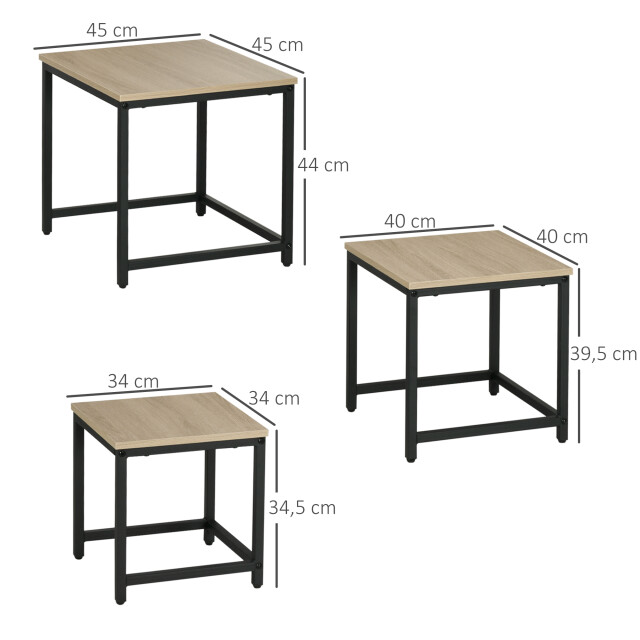 4goodz Homcom set van 3 bijzettafels, industrieel ontwerp, zwart stalen frame, 3205810 large