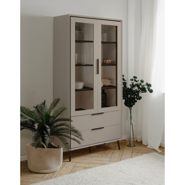 CaliCosy Hoog dressoir met 2 glazen deuren, 2 lades en 6 legplanken binnenin, 90 cm 3202270 large