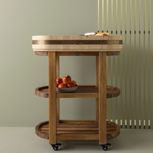 Signature Ovale slagersblok op wieltjes in massief acacia- en heveahout l76 cm rs 2981037 large