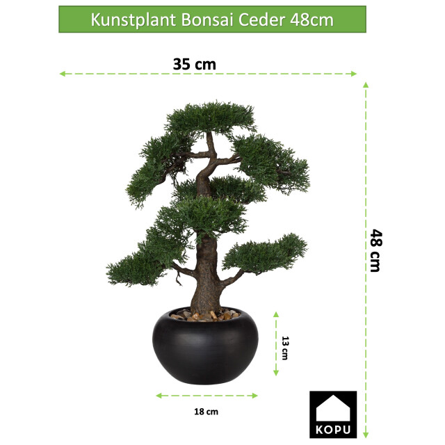 Kopu ® kunstplant bonsai ceder 48 cm met zwarte pot bonsai boompje 2612715 large