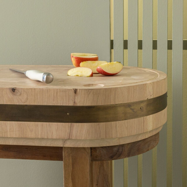 Signature Ovale slagersblok op wieltjes in massief acacia- en heveahout l76 cm rs 2981037 large