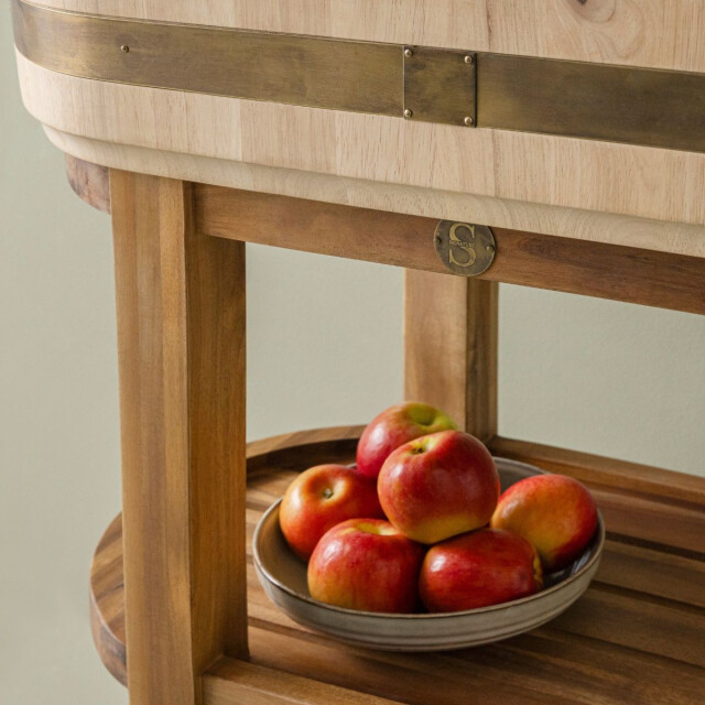 Signature Ovale slagersblok op wieltjes in massief acacia- en heveahout l76 cm rs 2981037 large