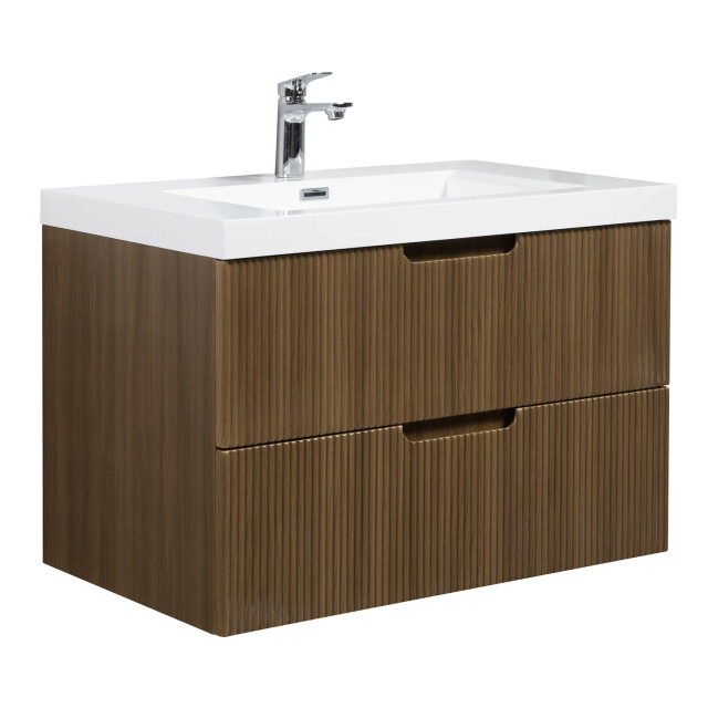 Badplaats Badkamermeubel set thermis 80cm bruin teak badmeubel met wastafel 3181045 large