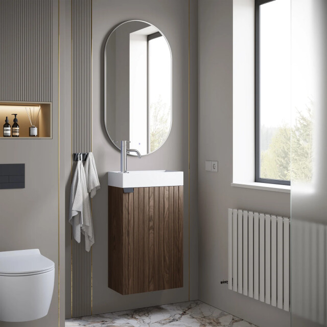 Badplaats Toiletmeubel bosco 40 x 22 cm walnoot fonteinmeubel met wastafel 3180974 large