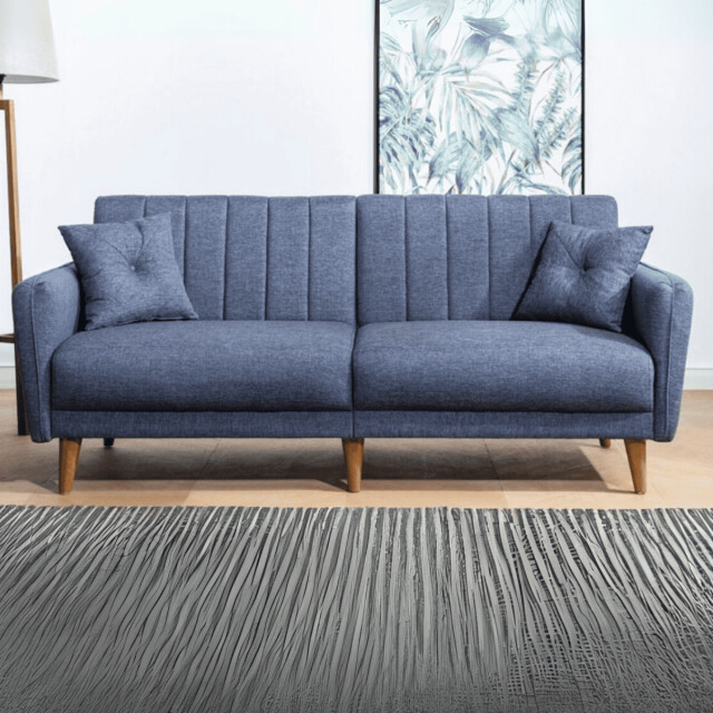 CaliCosy Slaapbank 3-zits van linnen met 2 kussens en houten poten l210 cm aqua 2978541 large